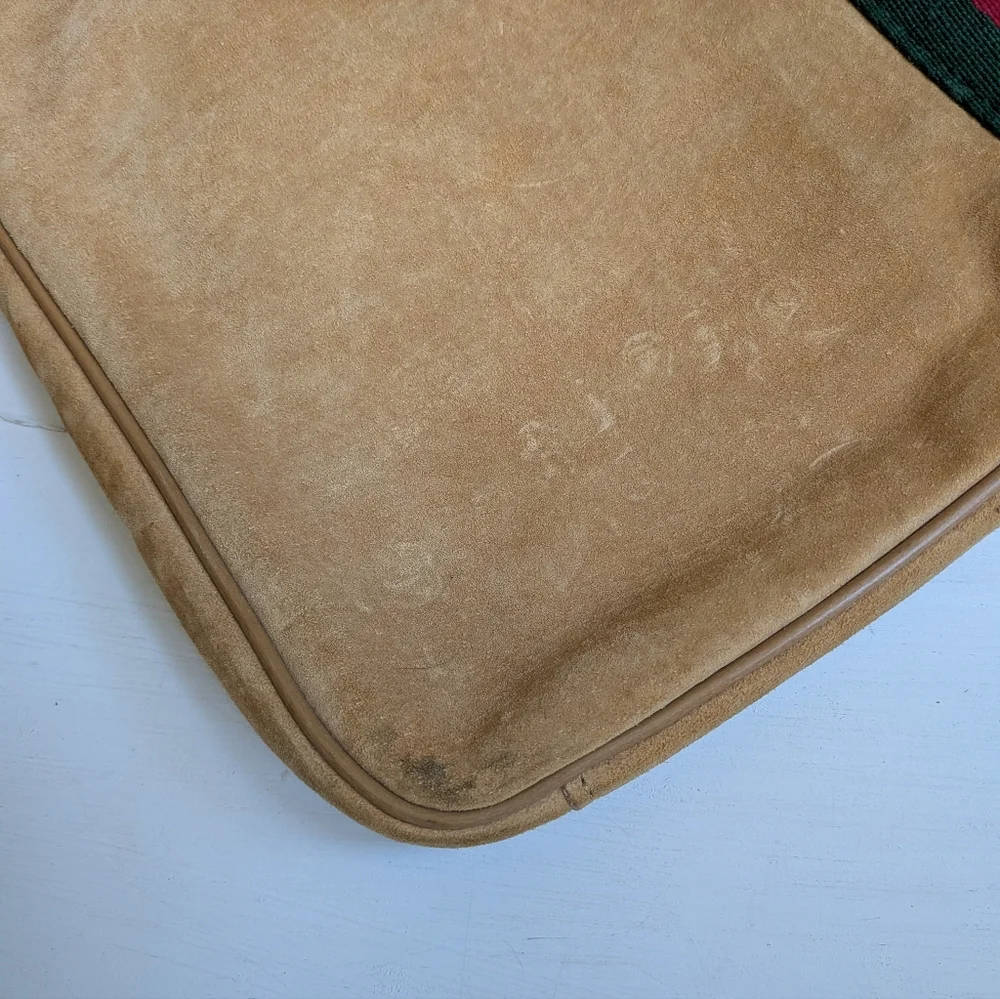 Tan Suede Laptop Document Bag Case with Stripe Detail